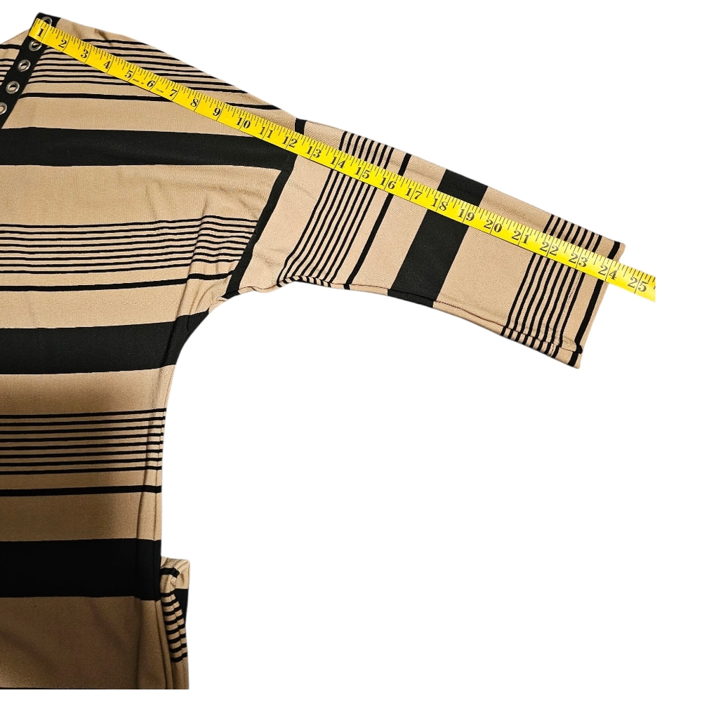 Madison Leigh Black and Tan Striped Long Sleeve Dress - Picture 7 of 7